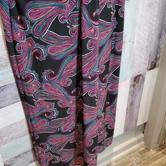 Catherines 0X Black Multicolor Paisley Slipover Maxi Dress Stretch 524 - Picture 6 of 10